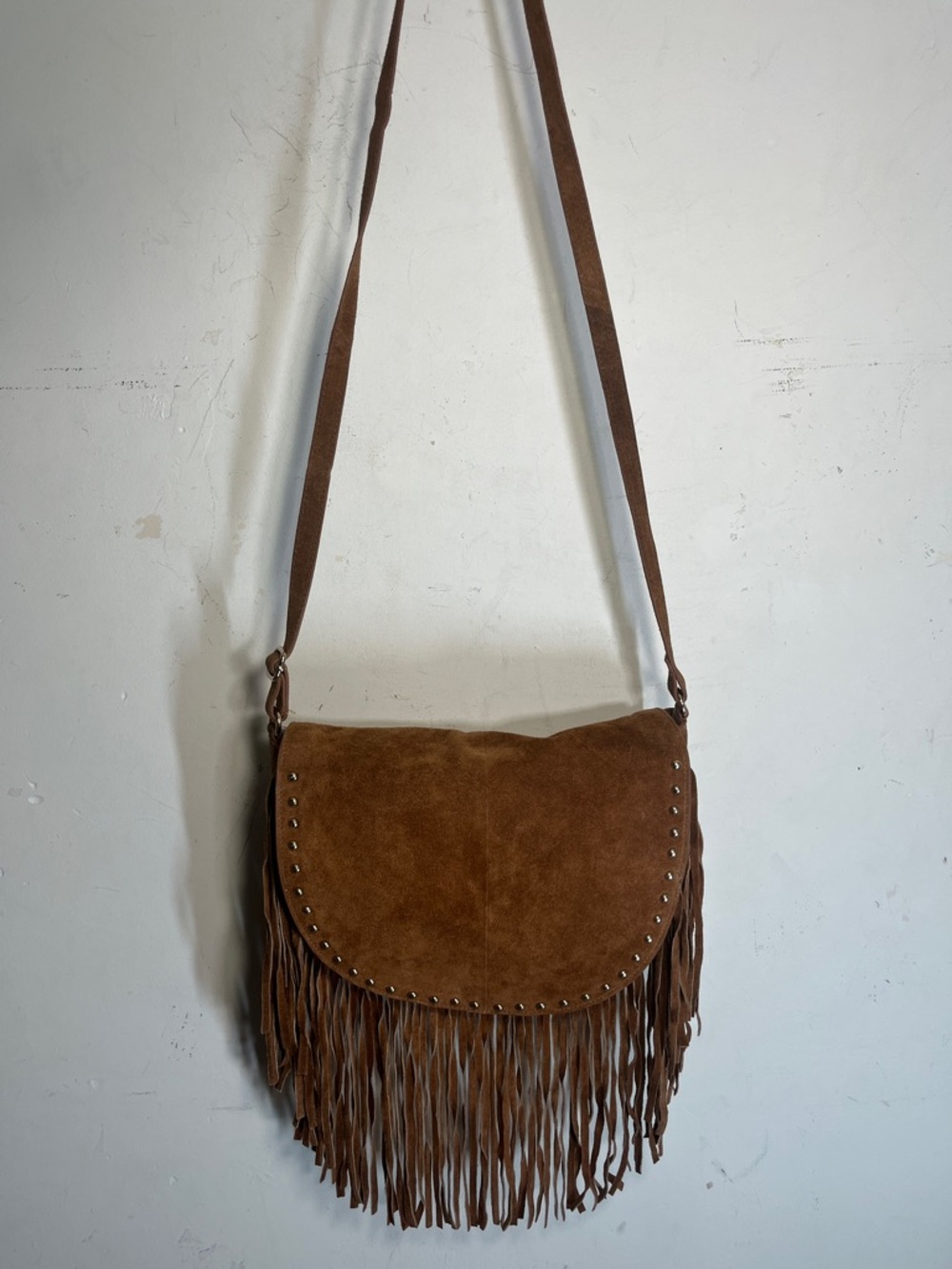Nasty Gal Suede Fringe Studded Crossbody Bag.